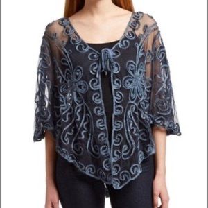 Sheer Lace Silk-Blend Cape-Sleeve Cardigan
